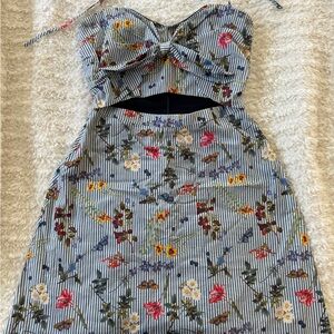 Floral Striped Strapless Cutout Mini Dress